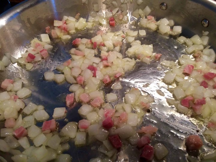 Sautéing onions and pancetta 